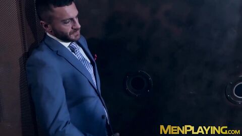 Classy hunk sucks a gloryhole cock before being hammered
