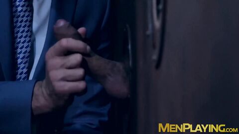 Classy hunk sucks a gloryhole cock before being hammered