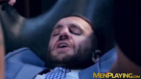 Classy hunk sucks a gloryhole cock before being hammered