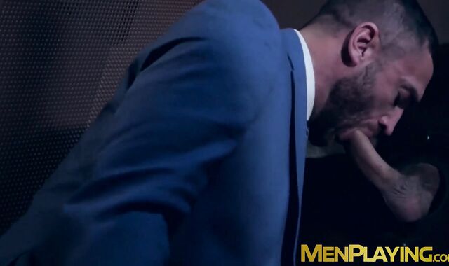 Classy hunk sucks a gloryhole cock before being hammered