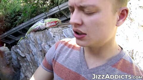 Horny college boy Micah Andrews hooks up for an outdoor pounding