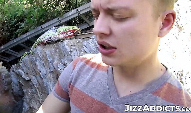 Horny college boy Micah Andrews hooks up for an outdoor pounding