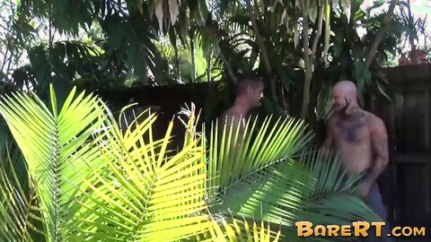 Tatted fuckers Cy Kohen bent over for rimming before getting rammed by hot Brett Brad