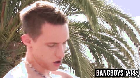 Cute twink slammed bareback while having a beautiful view