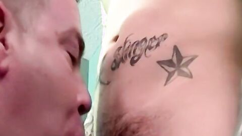 Tattooed amateur sucked skillfully by mature cum loving gay