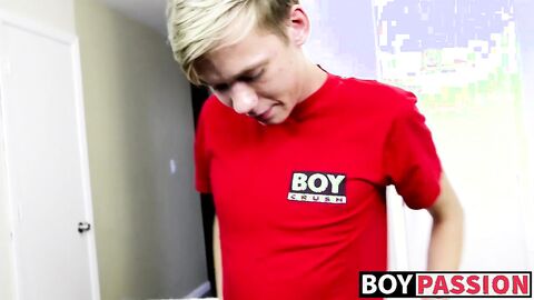 Twink laying alone and stroking cock before using toy