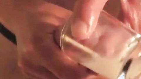 Twink's Cock Harness Fun with a Shot Glass Twist