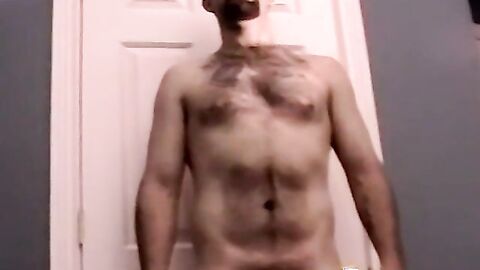 Straight bear boy unloading the cum from his balls