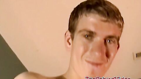Dirty blond showsoff his furry bush and working his dick up