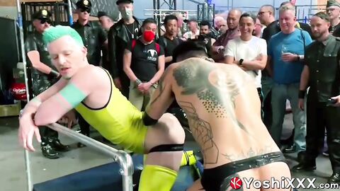 Axel Abysse endures while Yoshi Kawasaki uses massive dildos to fuck him in front of