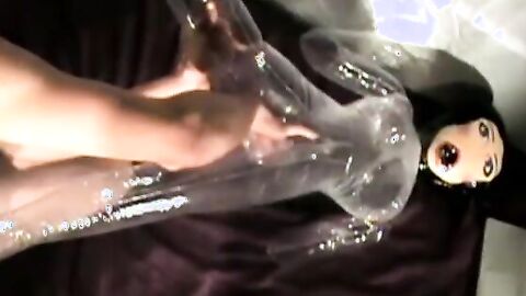 Nerdy amateur young men stuffing his huge cock in sex doll