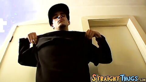 Athletic straight thug show off his abs while jerking off