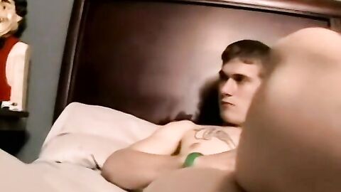 Handsome amateur masturbating with help of mature homo