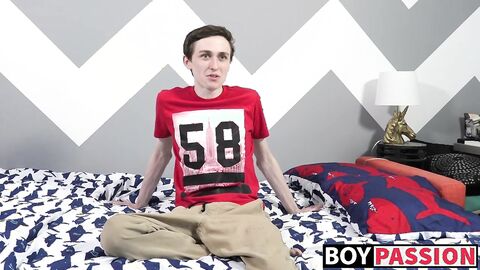 Slim twink Jacob milking his meat pole until burst of jizz