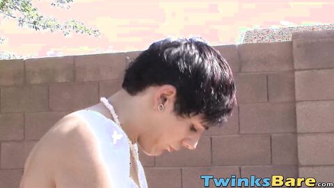 Pierced twinks outdoor bareback drilling ends in cum feeding