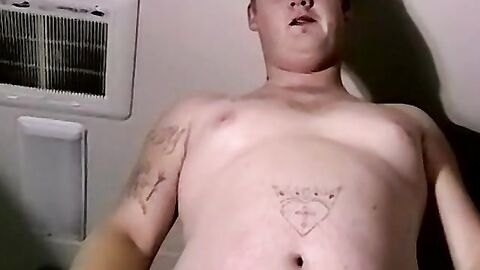 Chubby guy jerks off and makes his dick hard