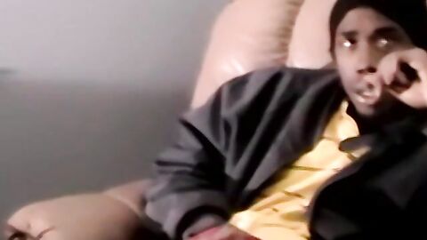 Straight black ghetto thug jerks off BBC and cum blasts solo