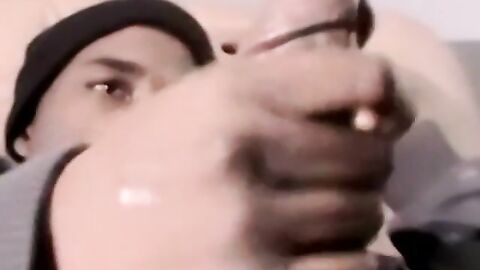 Straight black ghetto thug jerks off BBC and cum blasts solo