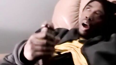 Straight black ghetto thug jerks off BBC and cum blasts solo