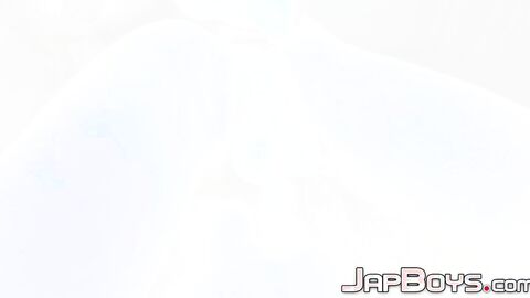 Japanese bottom sucks big hairy cock before anal stretching
