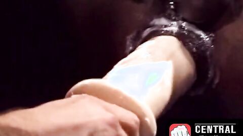 CentralFisting.com - Black gay's tight ass stretched by a massive dildo in hardcore p