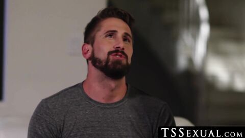 TSSexual.com - Shemale strokes her man to a massive cum explosion after anal sex