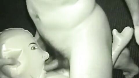 Cute amateur guy jerking off big dick and fucking sex doll