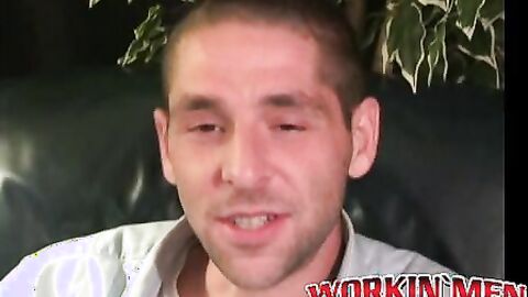 Amateur shows off his hairy cock in an interview and jerks
