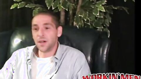 Amateur shows off his hairy cock in an interview and jerks