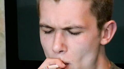 Softcore uncut cock jerking and smoking in the living room by horny Maxim