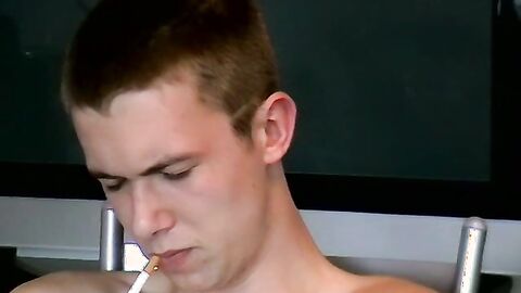 Softcore uncut cock jerking and smoking in the living room by horny Maxim