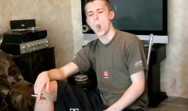 Softcore uncut cock jerking and smoking in the living room by horny Maxim
