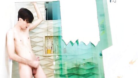 Amateur brown hair twink Henry Evans jerk himself off in the bathroom