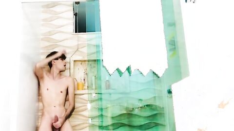 Amateur brown hair twink Henry Evans jerk himself off in the bathroom