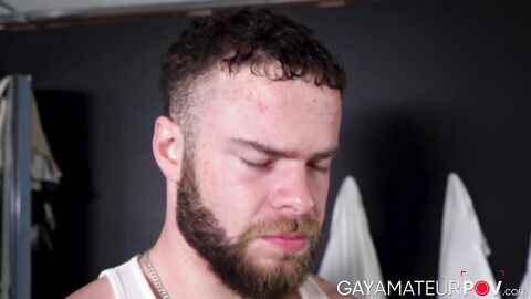 Sensual cock stroking in the locker room by bearded stud Marcus McNeill
