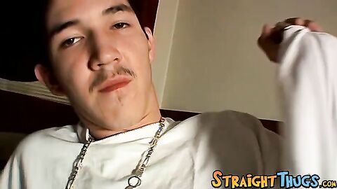Straight inked amateur is jerking off his cock and cums