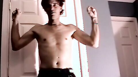 Horny jock jerks off his throbbing dick while giving blowjob