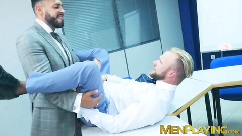 Classy hunk Malek Tobias anal drilled by sexy businessmen