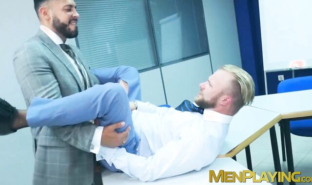 Classy hunk Malek Tobias anal drilled by sexy businessmen