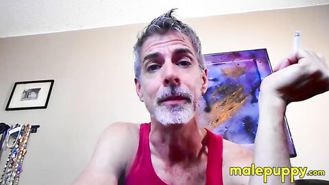 Nasty daddy Richard Lennox jerks off in the tub and blows cigarette smoke in your fac