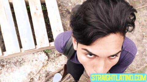 Straight guy Ariano maintains eye contact with me while he blows my big dick