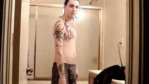 Blinx strips to his undies and masturbates in the shower