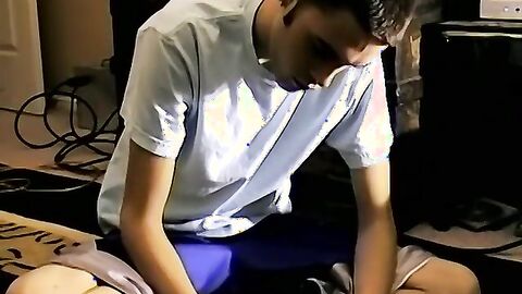 Young amateur teases with his big dick and masturbates solo