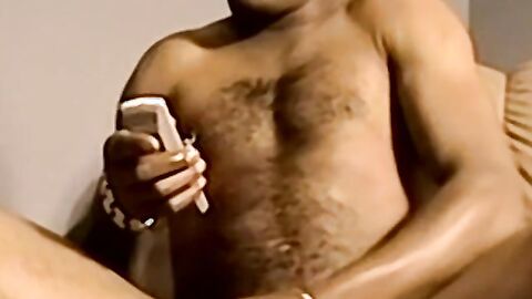 Black amateur strips naked and jerks off his cock solo
