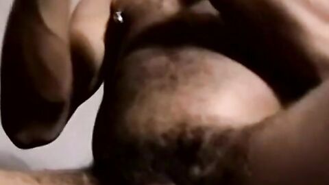 Black amateur strips naked and jerks off his cock solo