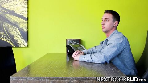 Gay boss strokes his cock and fucks his employee on his desk