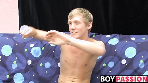 Skinny teenager Hayden jerks off while moaning from pleasure