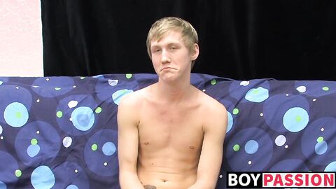 Skinny teenager Hayden jerks off while moaning from pleasure