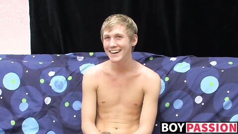 Skinny teenager Hayden jerks off while moaning from pleasure