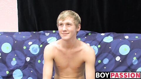 Skinny teenager Hayden jerks off while moaning from pleasure
